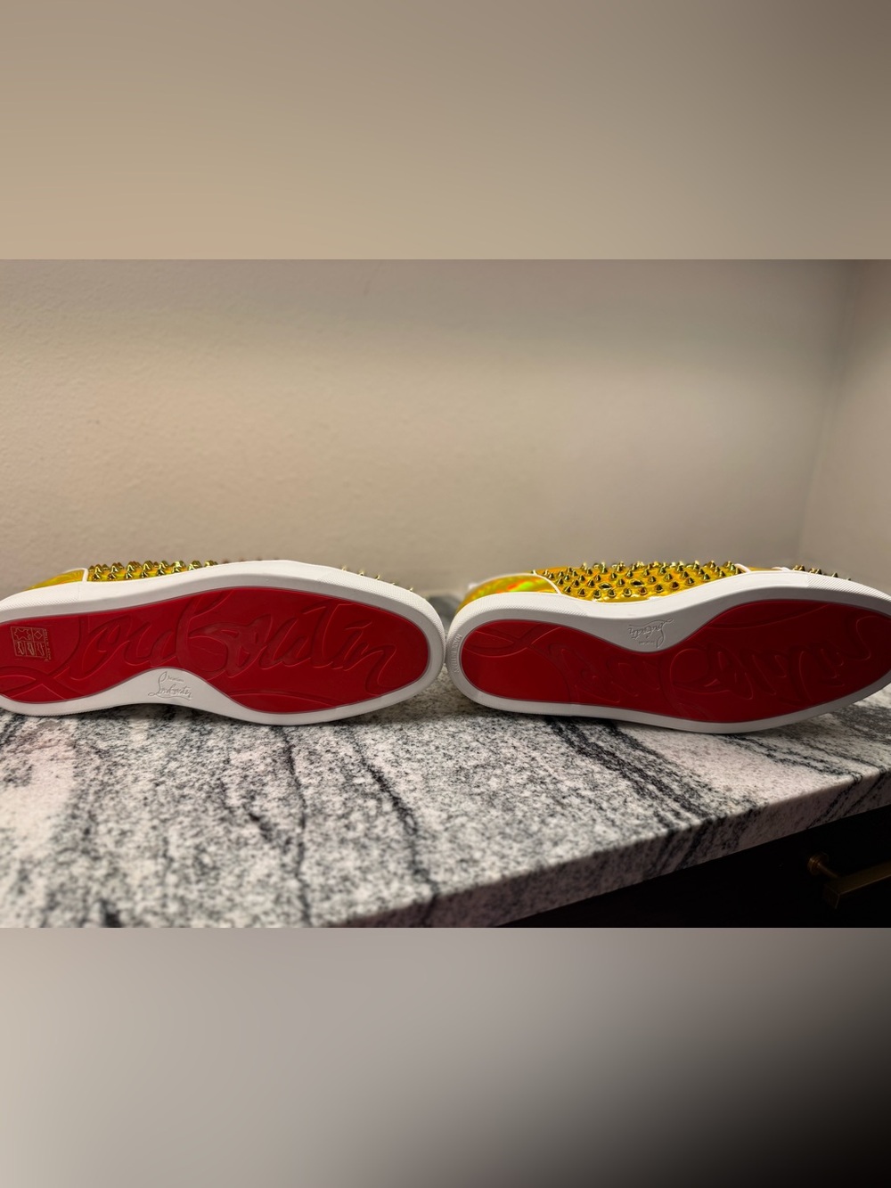 Christian Louboutin Louis Junior Spikes Gold Holographic Sneakers US 12/UK 45 - Picture 3 of 6